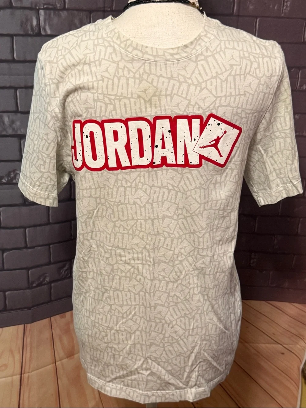 Jordan White Tee with Red Logo Graphic